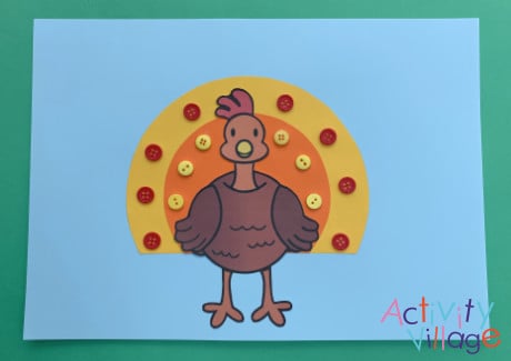 Our finished turkey decorated with buttons
