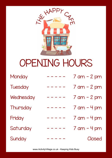 Happy Caf Opening Hours Poster