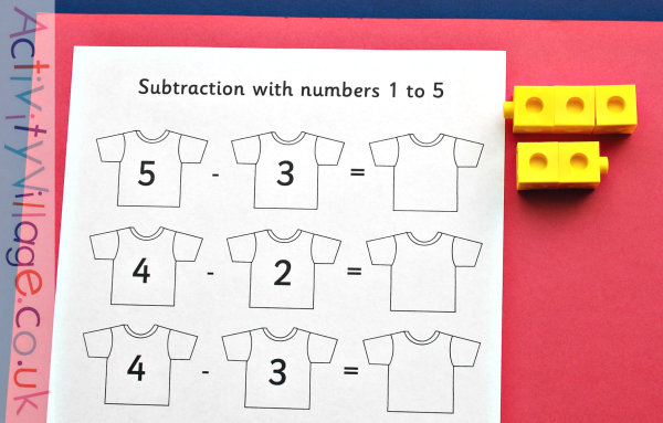 Subtraction using counters to physically take away