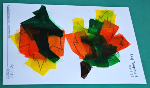 Leaf templates with wet tissue paper