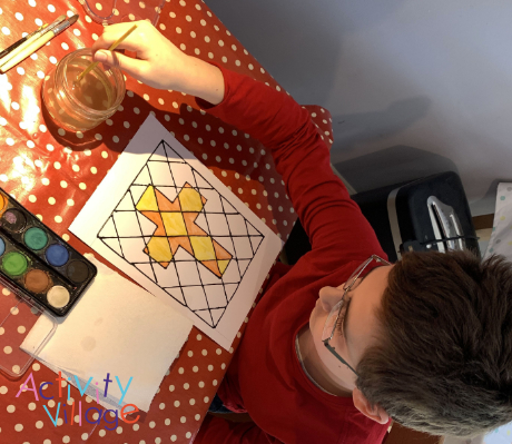 Painting a stained glass cross picture with watercolours