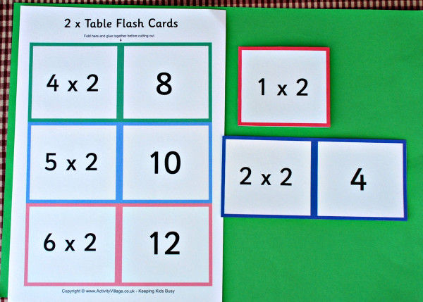 Folding times table flash cards