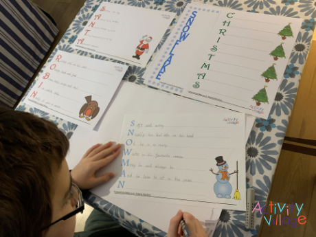 Writing an acrostic about a snowman