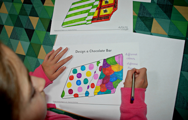 Designing chocolate bars with the Activity Village printable
