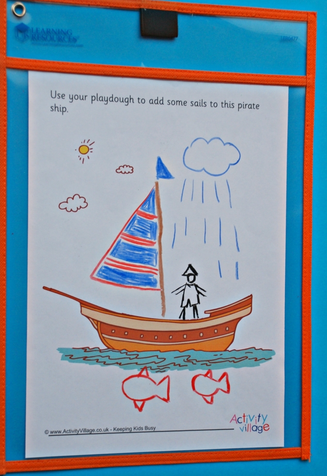 Pirate ship playdough mat used for drawing