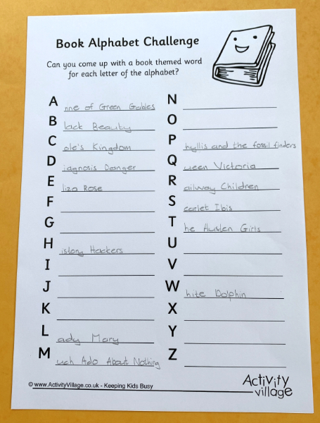 Our book alphabet challenge in progress
