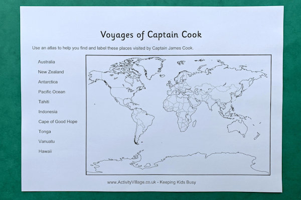 Voyages of Captain Cook worksheet