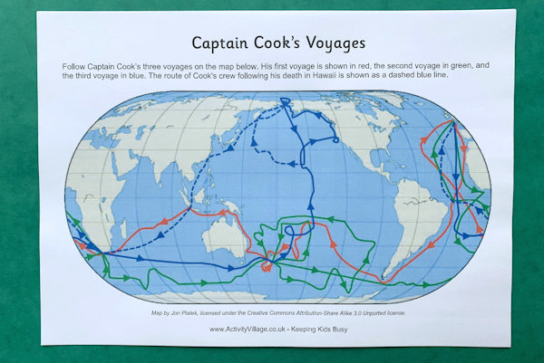 Here's a map of Captain Cooks voyages