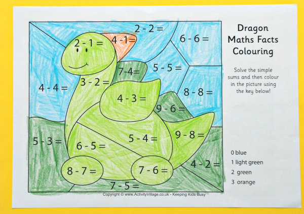 Dragon maths fact colouring page