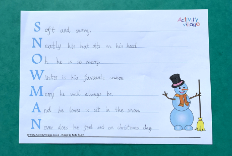 His finished snowman acrostic poem