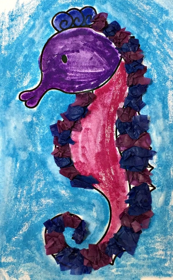 Seahorse colouring and collage