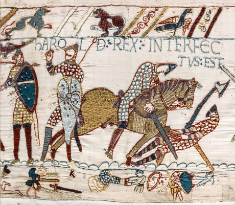 King Harold's death at the Battle of Hastings, depicted by the Bayeux Tapestry
