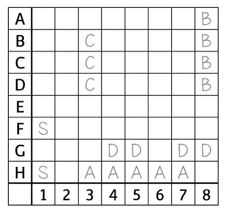 Battleships example 8x8 grid