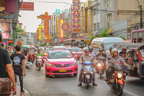 A busy street scene in Bangkok, Thailand
