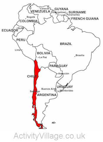 Map of Chile on South America