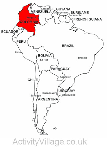 Colombia on map of South America