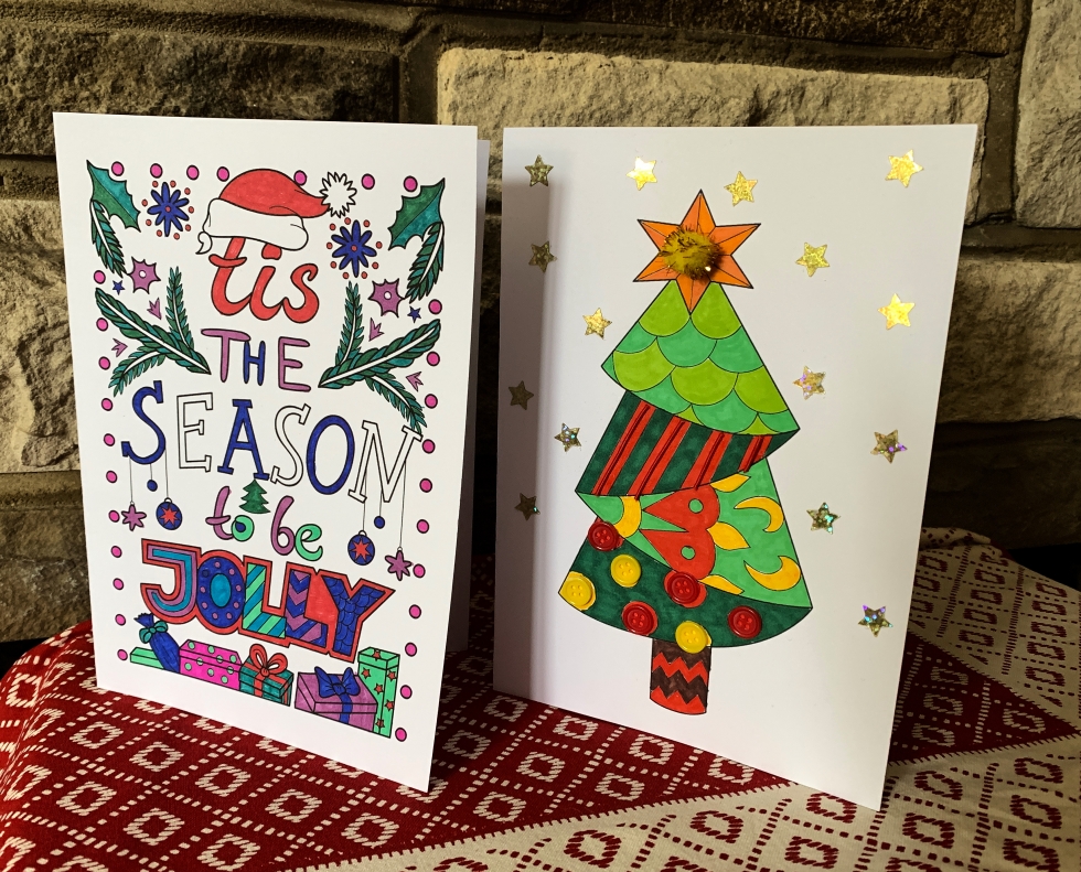 Two Christmas colouring cards