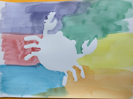 Crab watercolour painting with alternative rainbow background