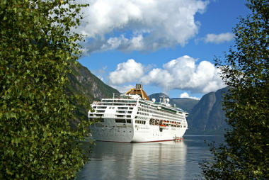 Cruise ship exploring one of Norway's beautiful fjords