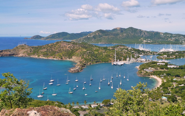 Aerial view of Falmouth Bay, English Harbour, Antigua