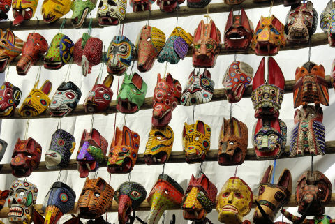 Colourful masks for sale in a Guatemalan market
