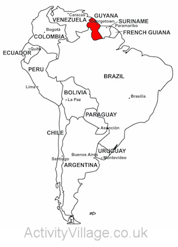 Guyana on map of South America
