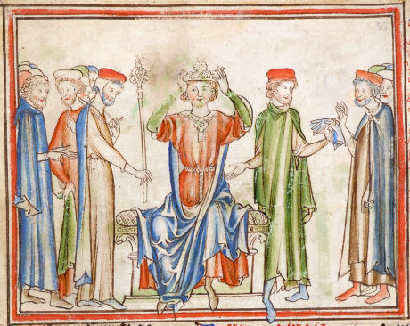 Harold Godwinson placing the crown on his head to become Harold II