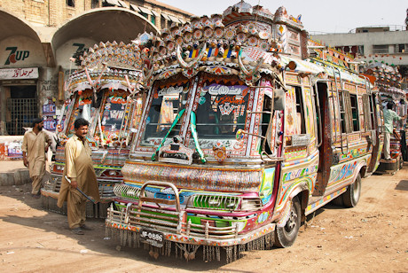 Colourful local buses in Karachi, Pakistan