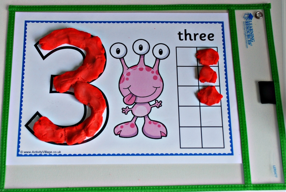 Monster number playdough mats in use!