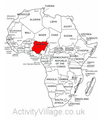 Nigeria on map of Africa