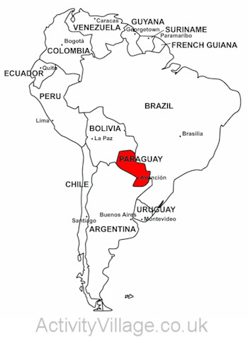 Paraguay on map of South America
