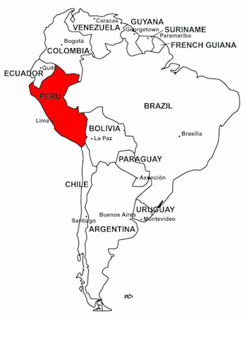 Peru on map of South America