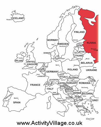 Russia on map of Europe