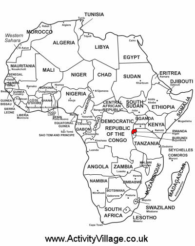 Rwanda on map of Africa