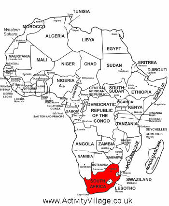 South Africa on map of Africa
