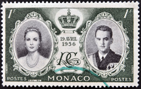 Stamp celebrating the marriage of Prince Rainier III to Grace Kelly