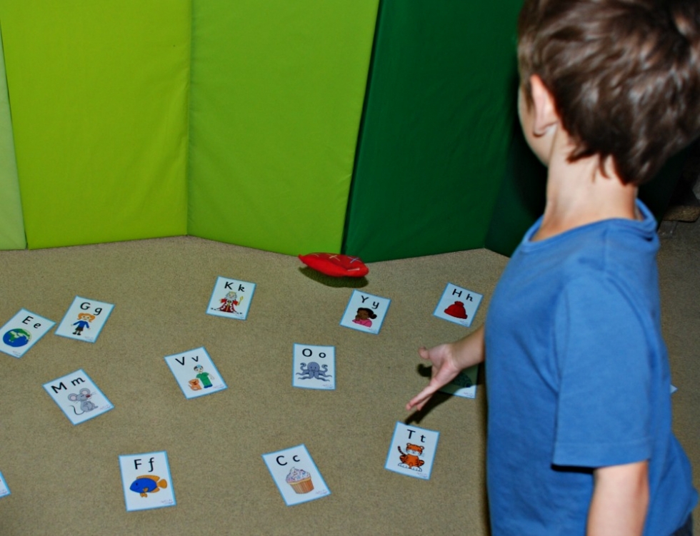 Enjoying an Alphabet Bean Bag game