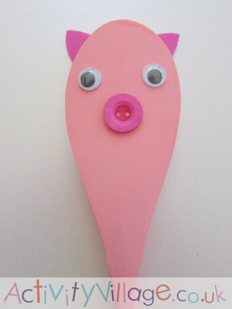 Wooden spoon pig close up