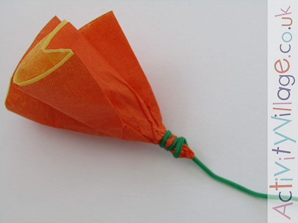 Wrapping the tissue flower with wire