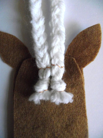 Kangaroo bag craft detail 1 showing yarn stitched to back of head
