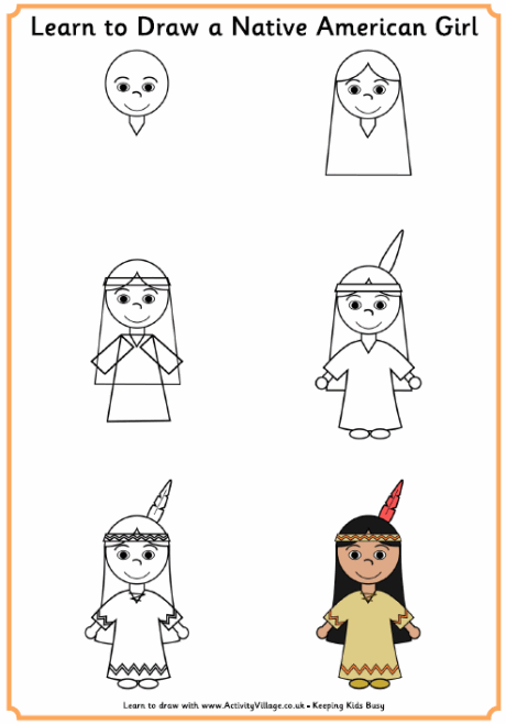 Learn to Draw a Native American Girl - Thanksgiving Printables