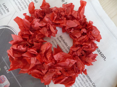 Tissue paper wreath drying