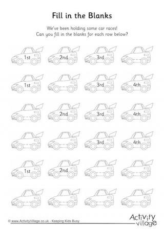 Ordinal Numbers Train Fill in the Gaps Worksheet