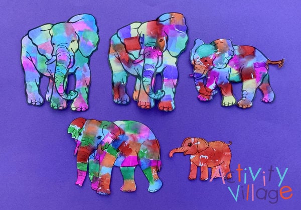 Lots of completed colourful elephants!