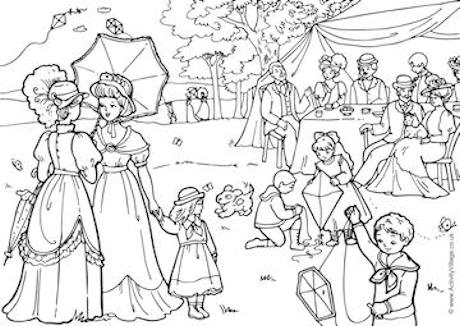 1900s garden party colouring page