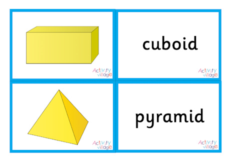 3D shapes vocabulary matching cards - first 4 shapes