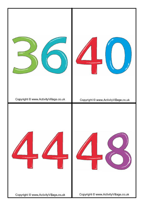 4 times table - large flash cards