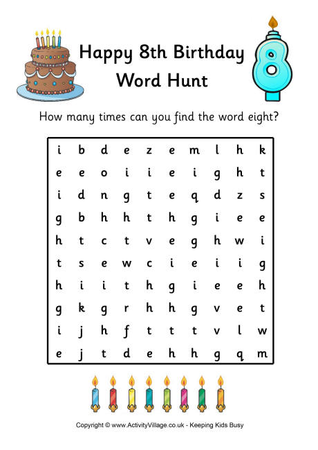 vocabulary birthday worksheet happy Birthday 8th Word Hunt