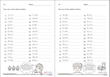 Addition Within 20 Practice Worksheets Set 1