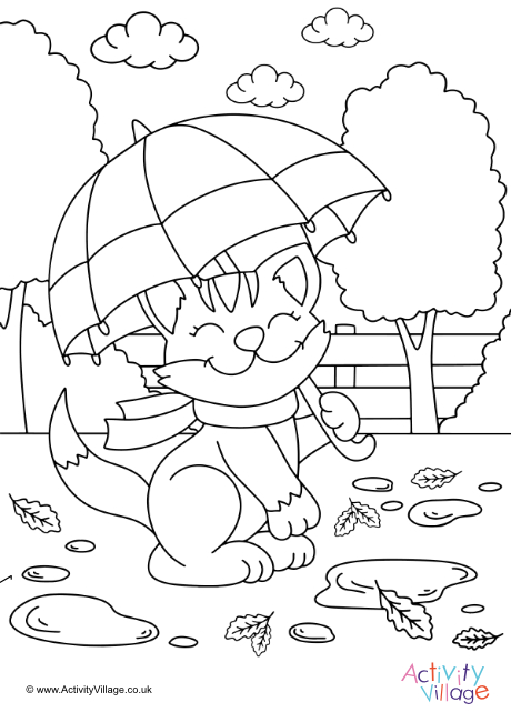 Autumn cat colouring page 4